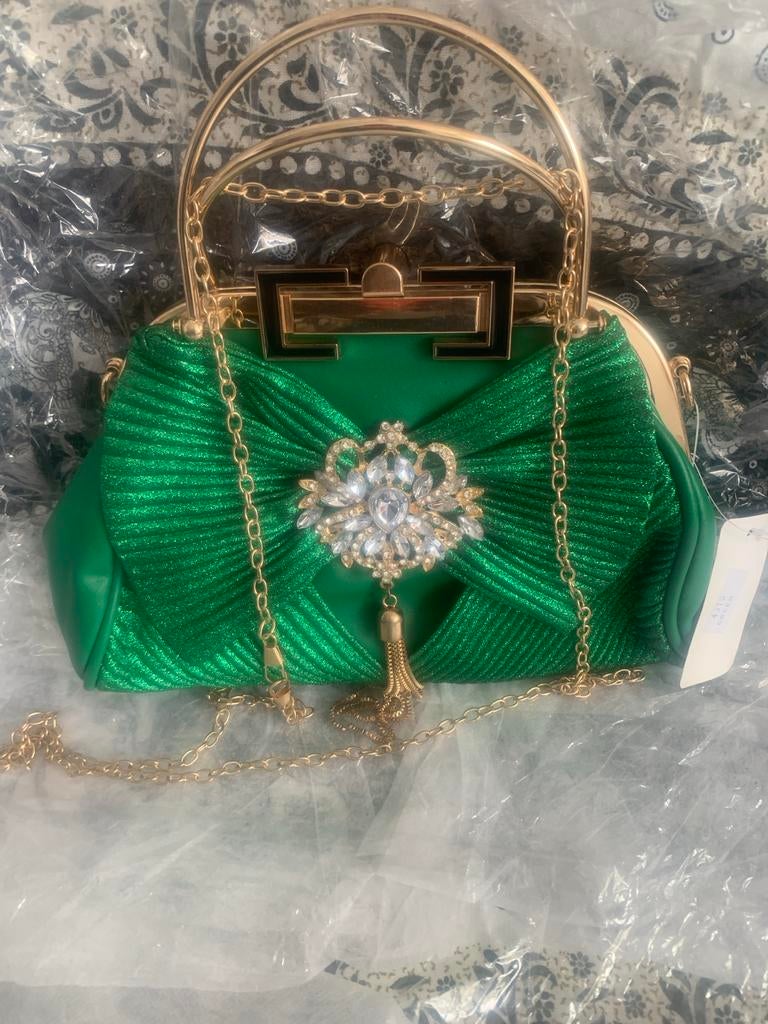 Groene Avondtasje met Gouden Details en Strass, Sieraden, Tassen en Uiterlijk, Tassen | Damestassen, Ophalen of Verzenden, Nieuw