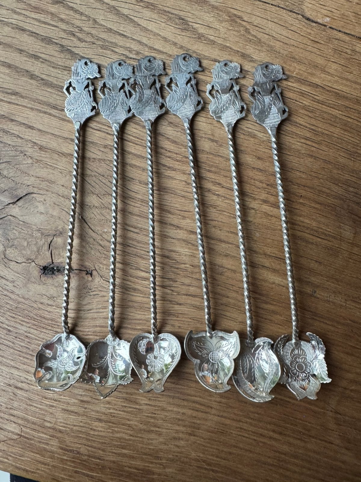 6 vintage zilveren djokja suikerlepels, Antiek en Kunst, Ophalen of Verzenden