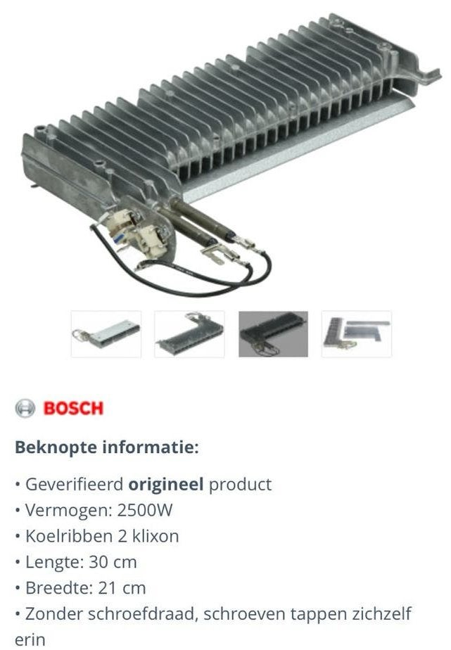 Verwarmingselement Wasdroger Bosch WTA 3000 EU, ZGAN, Ophalen of Verzenden, Zo goed als nieuw