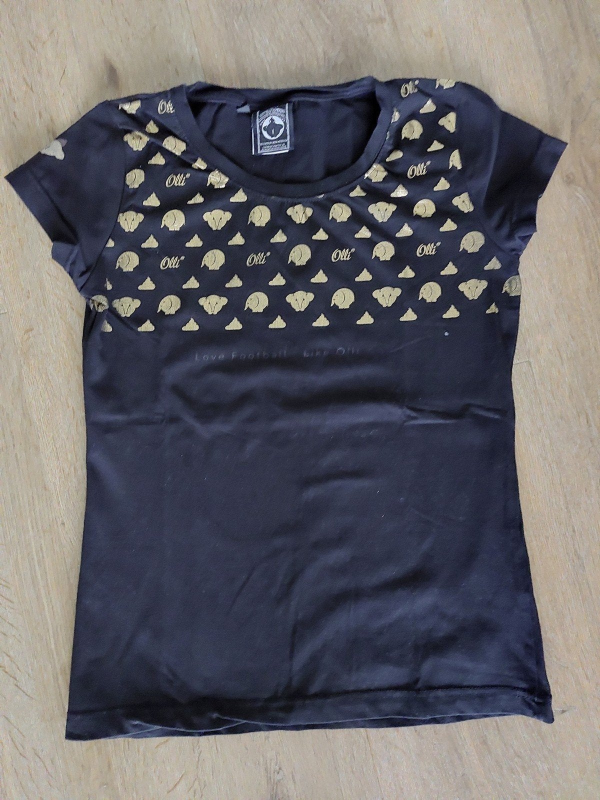 Olli (Feyenoord) zwart goud stretch t-shirt maat S, Zwart, Ophalen of Verzenden, Zo goed als nieuw, Korte mouw