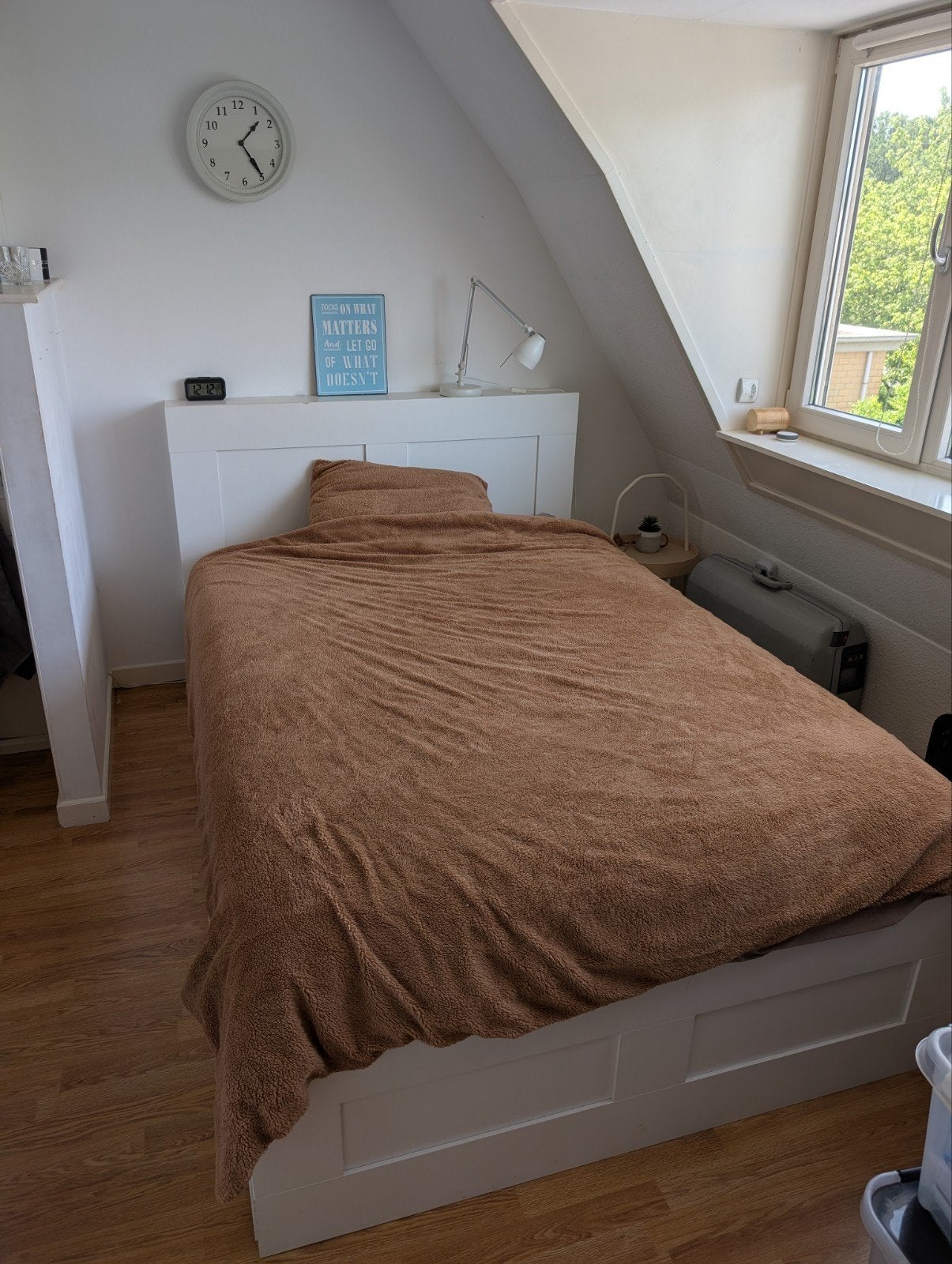 IKEA BRIMNES met lades, hoofdbord en matras, Ophalen, Gebruikt, Wit, Tweepersoons