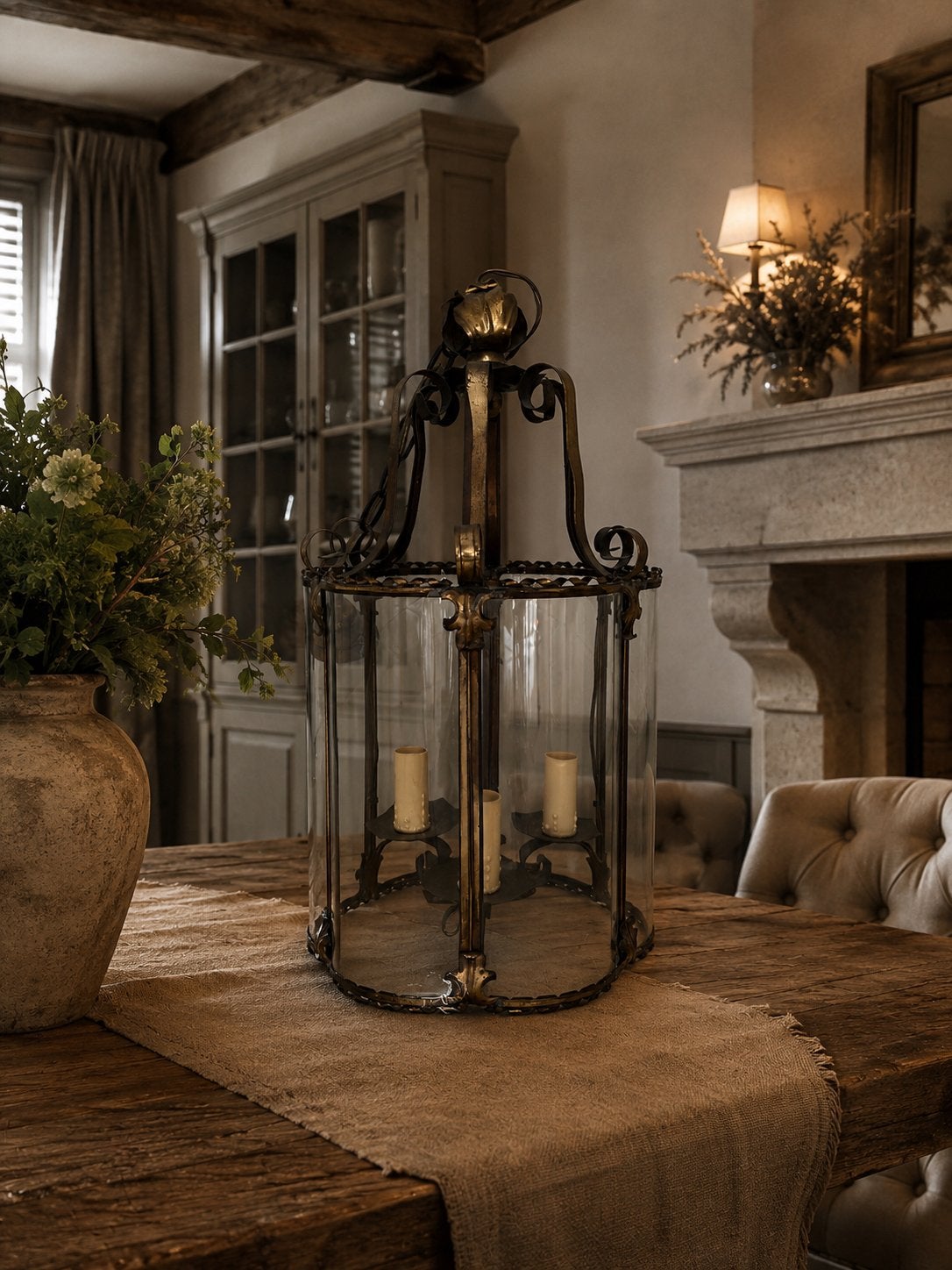 Oude smeedijzeren hallantaarn - hanglamp | messing/brons, Ophalen