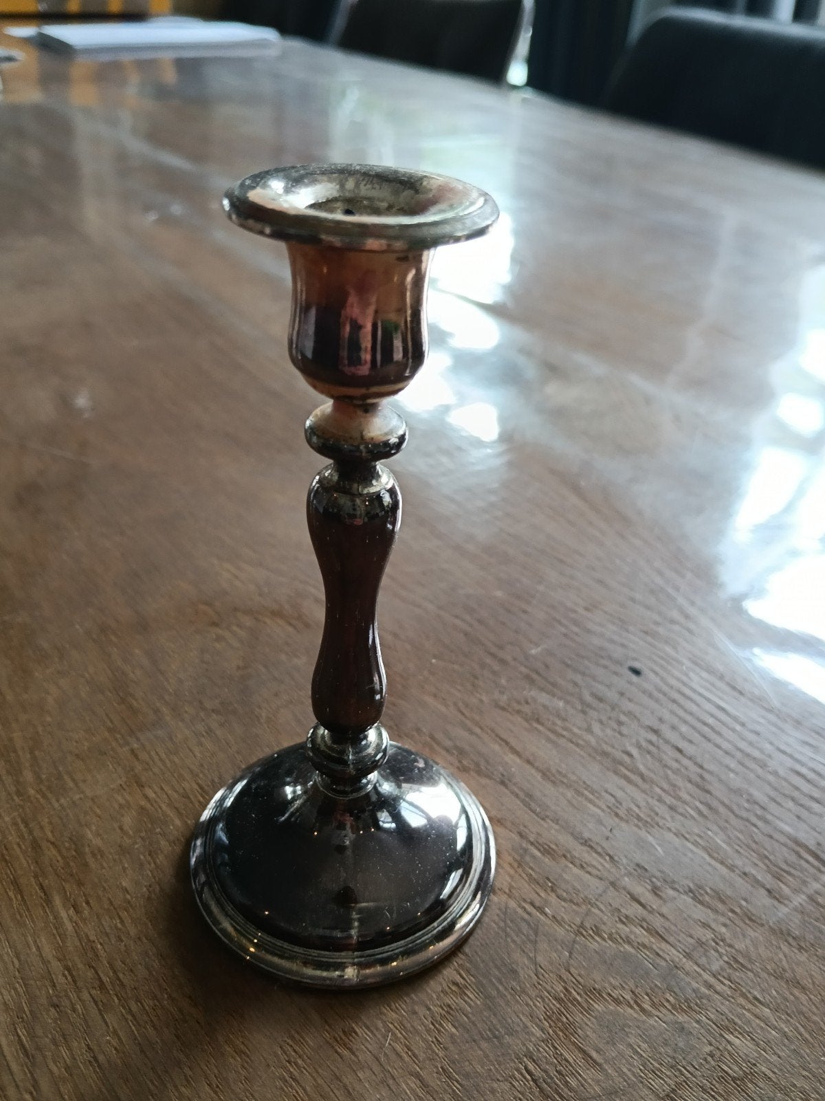 Antieke kandelaar - Zilver en Hout, Antiek en Kunst, Ophalen of Verzenden, Zilver
