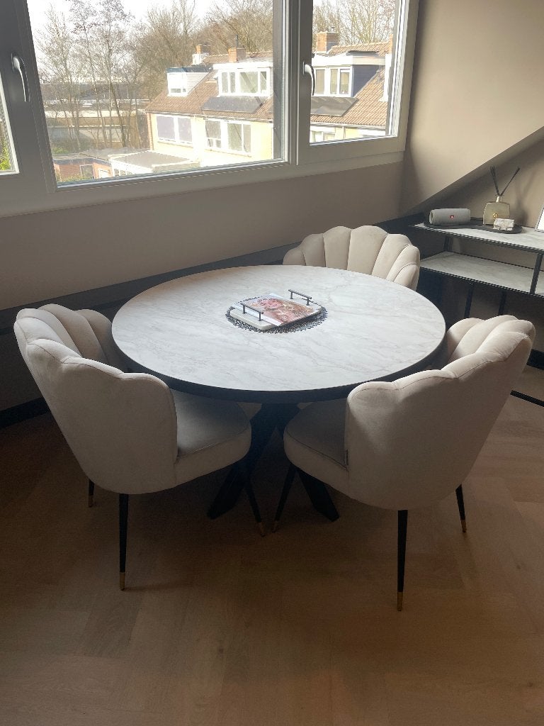 Stalux Ronde eettafel 120cm, kleur zwart / wit marmer, Ophalen, Rond, Zo goed als nieuw, Metaal