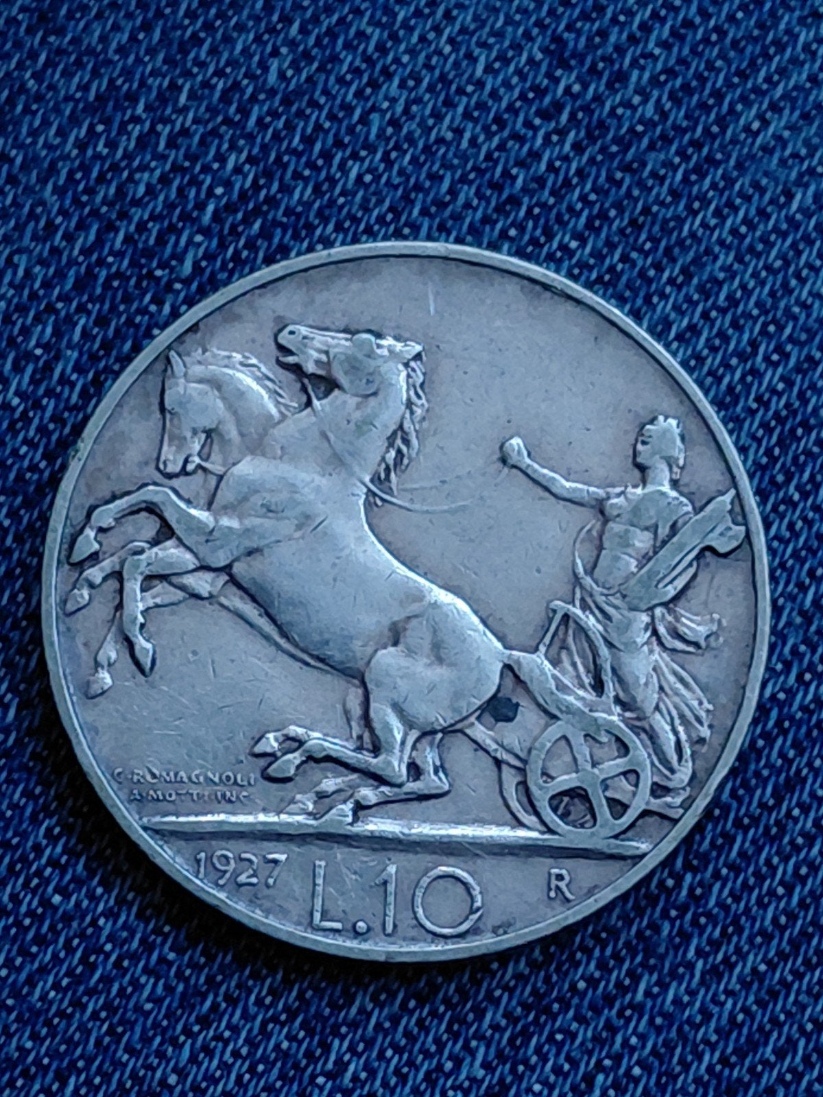Italië 10 Lira 1927 Vittorio Emanuele III  - Zilver, Verzenden, Italië, Losse munt, Zilver