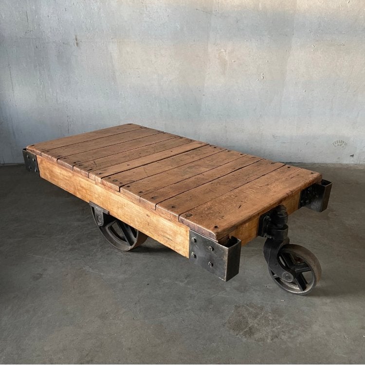 Antieke palletwagen, vintage salontafel, industriële tafel, Ophalen
