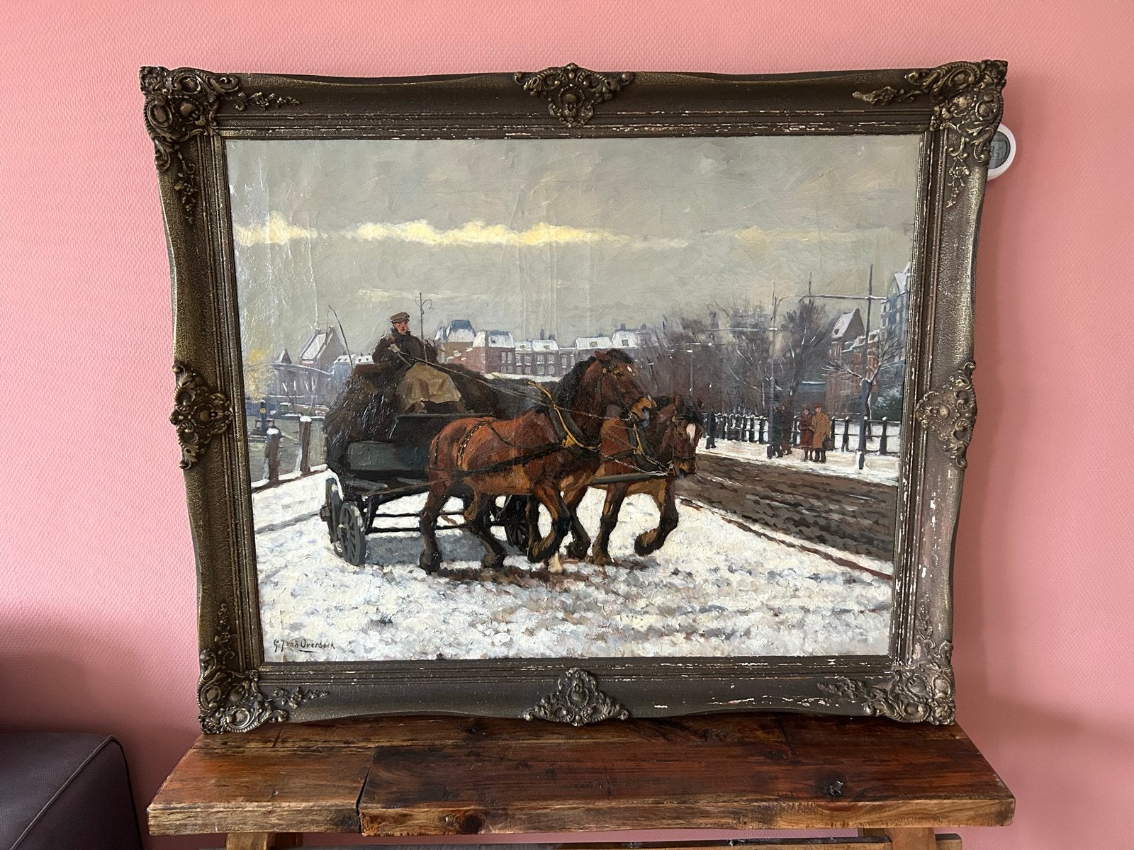 Schilderij G.J. Van Overbeek - Sleperswagen Rotterdam, Ophalen, Doek, Realistisch, Gesigneerd