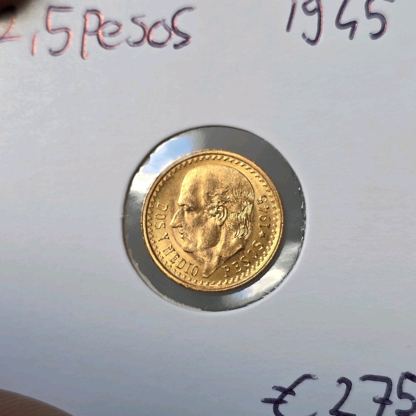 2,5 pesos 1945 mexico, Verzenden, Goud