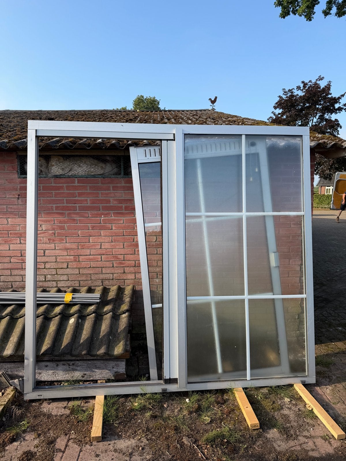 Aluminium Schuifpui 240x223 cm met hor, Gebruikt, Ophalen of Verzenden, Buitendeur, Schuifdeur