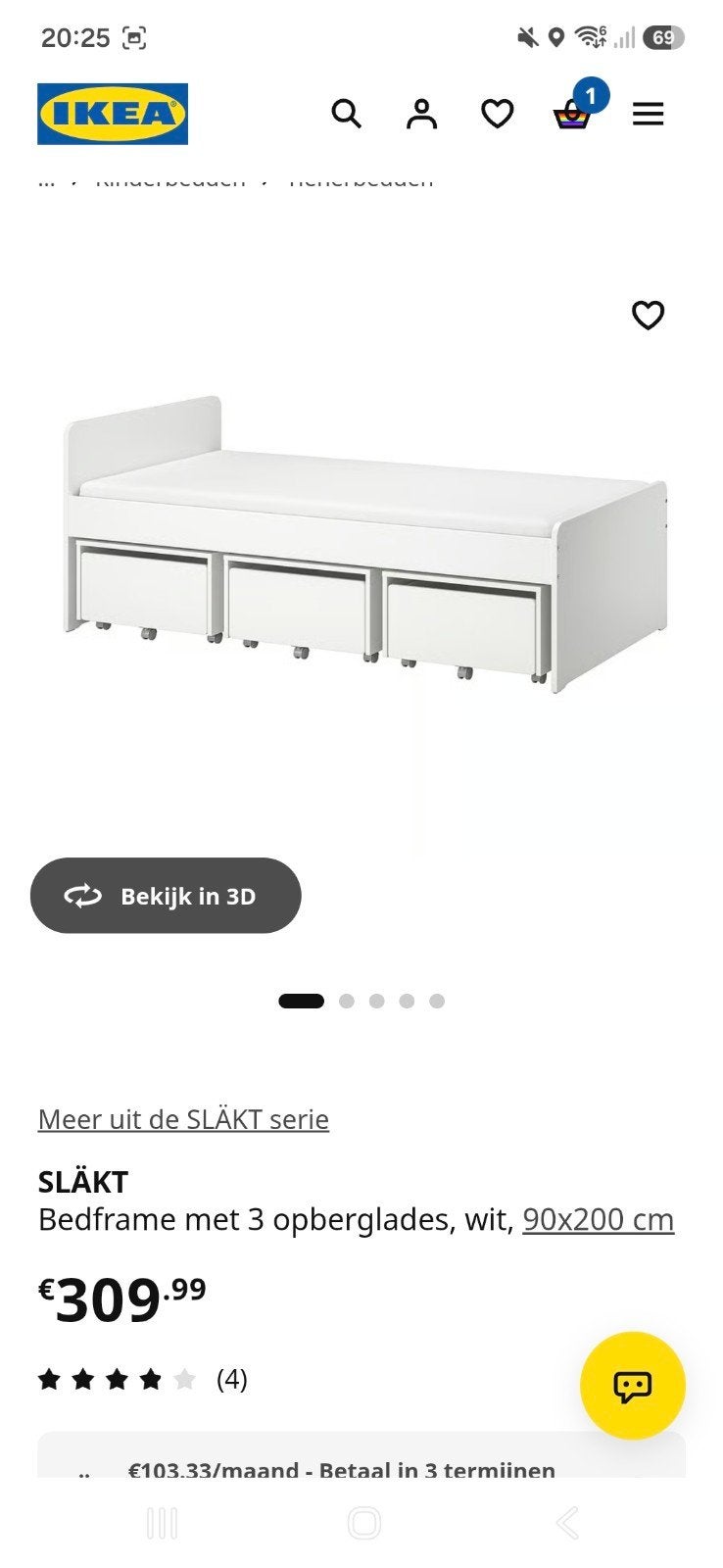 IKEA SLÄKT bedframe 90x200 met 3 opberglades, Ophalen, Gebruikt, 90 cm, Eenpersoons