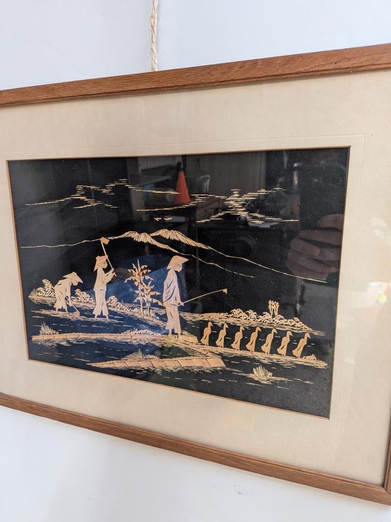 Aziatisch Stro-Inleg Wandpaneel | Handwerk | Vintage, Antiek en Kunst, Ophalen of Verzenden