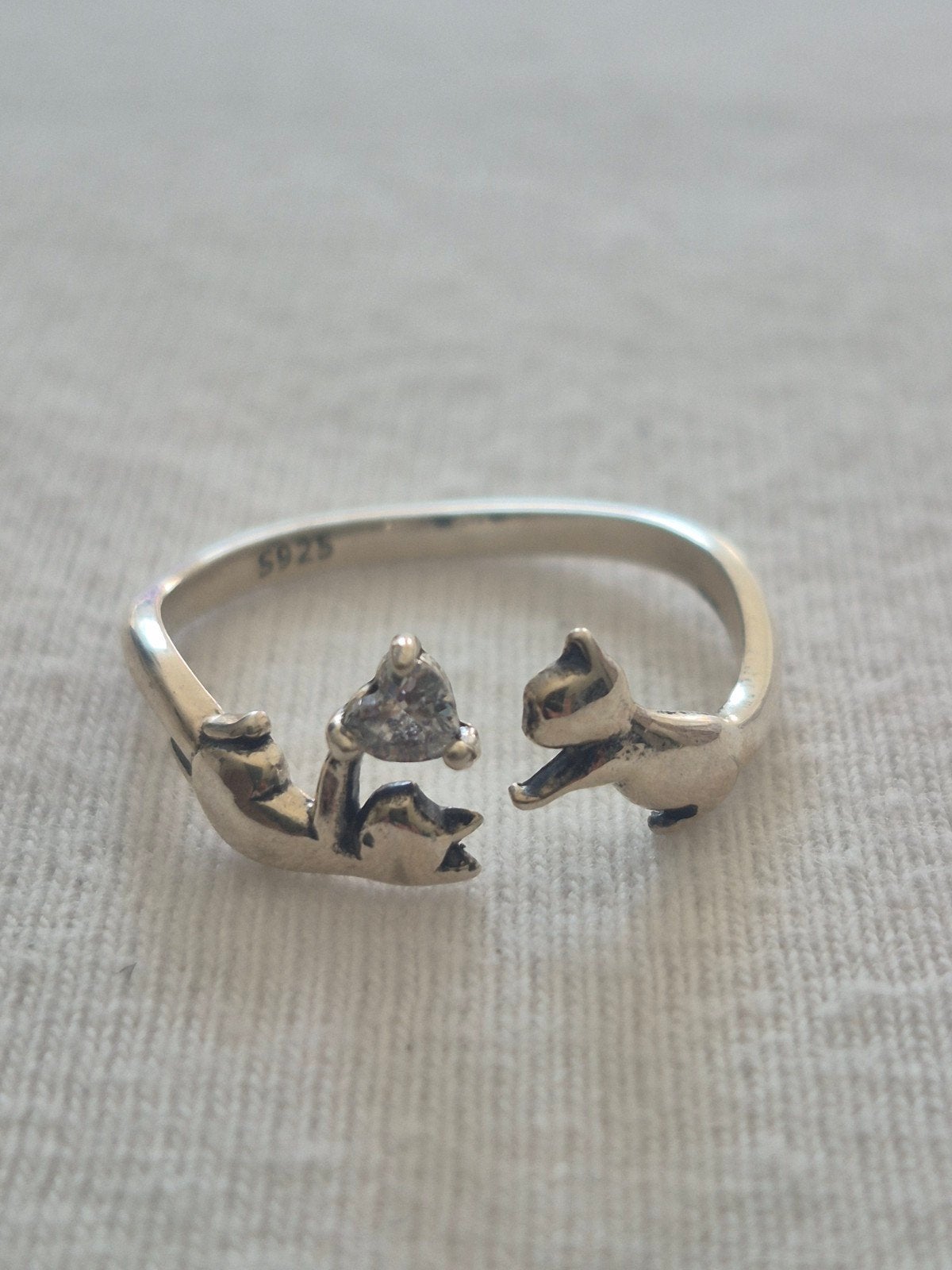Nieuw! zilveren 925 Katten Ring met Zirkonia Verstelbaar, Nieuw, Ophalen of Verzenden, Dame, Zilver