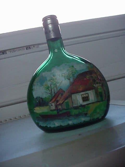 Platte Spaanse sherry fles met mooie beschildering., Ophalen of Verzenden