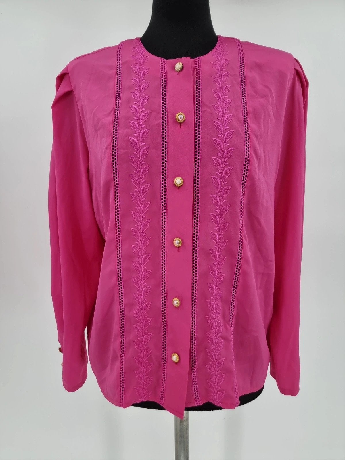 Vintage Sixth Sense blouse fuchsia roze met borduursel en si, Vintage Dressing, Maat 46/48 (XL) of groter, Ophalen of Verzenden