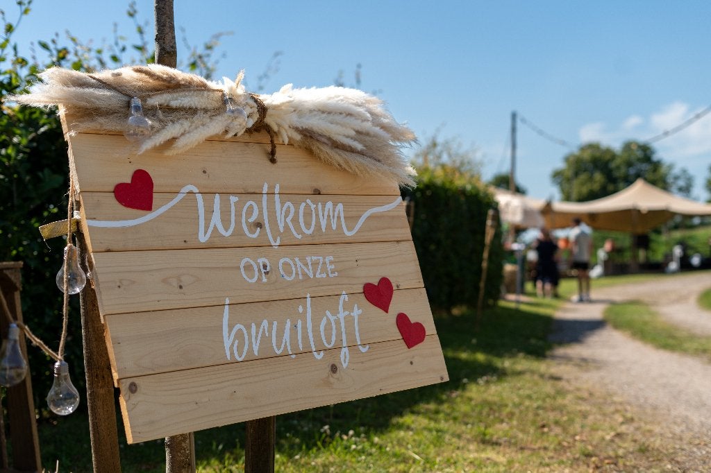Welkomstbord bruiloft - tuinfeest - decoratie, Ophalen, Zo goed als nieuw, Versiering, Geboorte of Huwelijk