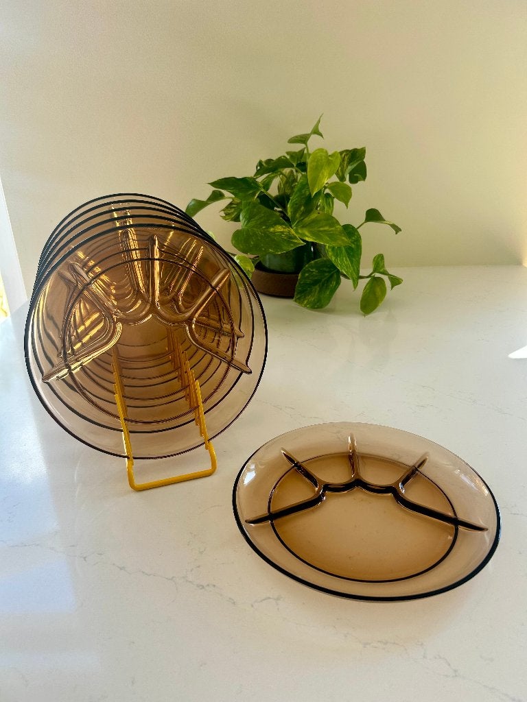 NIEUW 6 vintage rookglas borden Duralex France. retro fondue, Overige merken, Vintage, Ophalen of Verzenden, Bord(en)