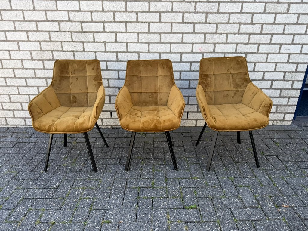 Luxe Velvet Eetkamerstoelen  – Met Armleuning & Zwarte Poten, Ophalen, Gebruikt, Overige kleuren, Drie