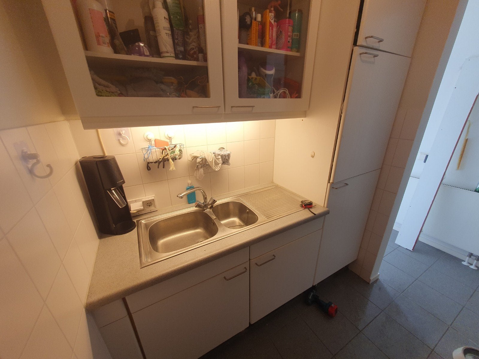 Klein keukenblok dubbele spoelbak (nog af te breken), Ophalen, Gebruikt, Wit, Enkelwandige keuken