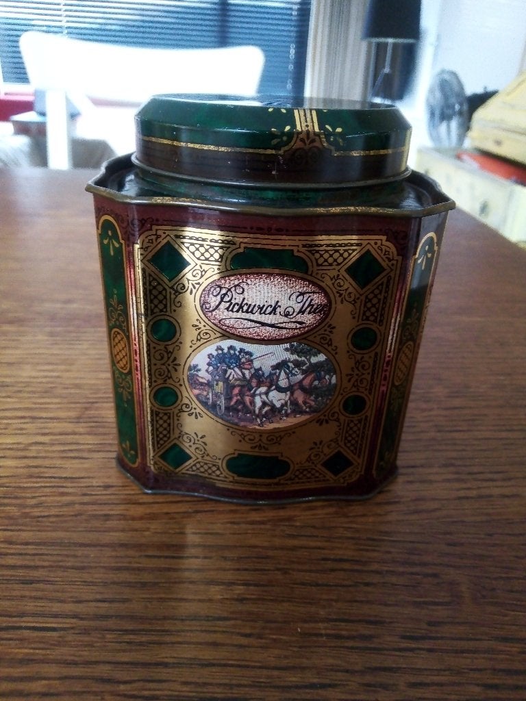 Vintage Pickwick Theeblik Jaren '80 -Douwe Egberts, Ophalen of Verzenden, Gebruikt, Thee, Pickwick