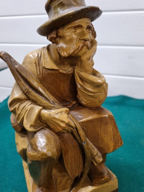 -	Beeld visser vintage aardewerk gesigneerd, Ophalen of Verzenden