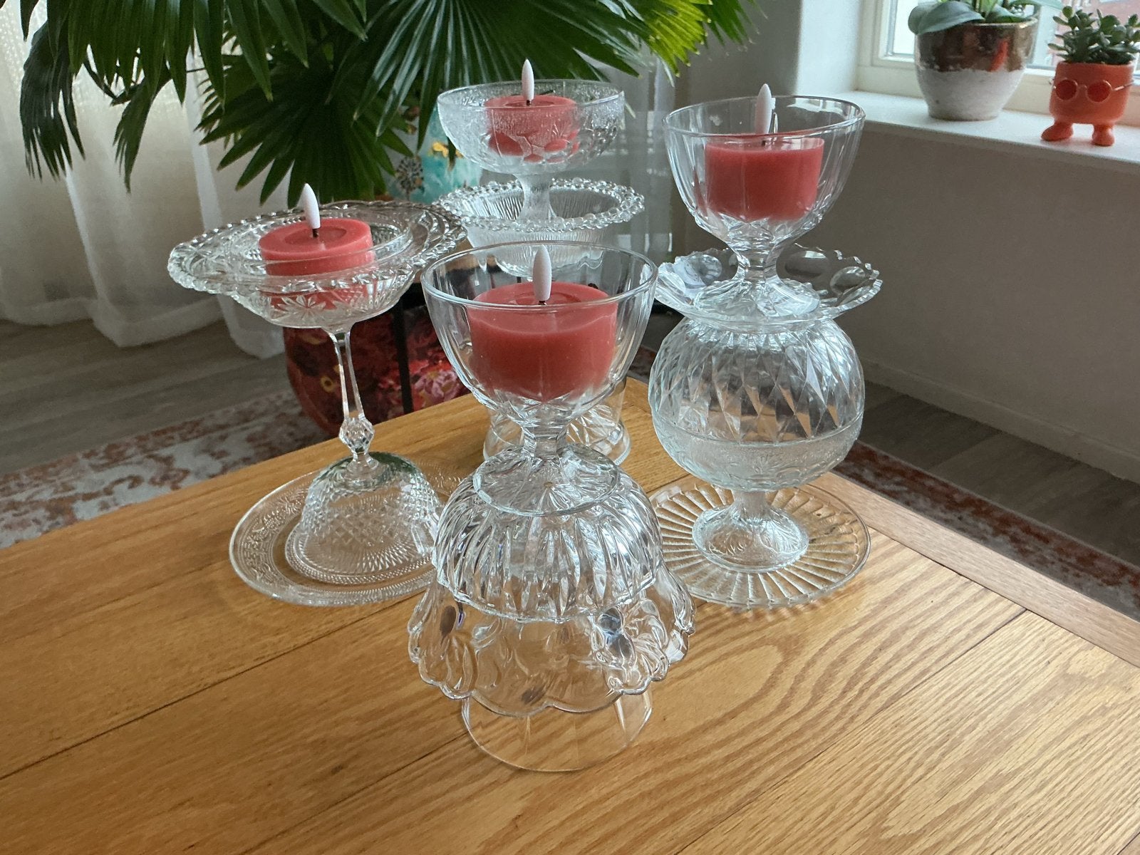 Unieke glazen kandelaars set - Handgemaakt, Antiek en Kunst, Ophalen, Glas