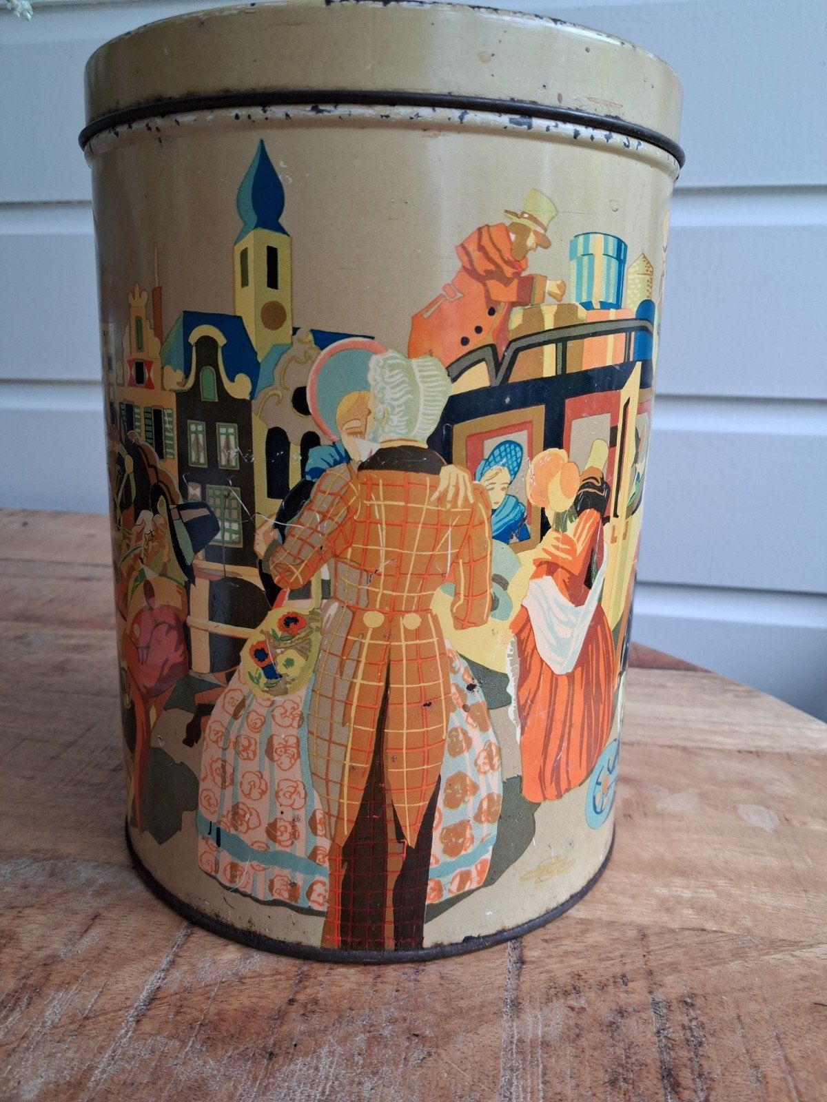 Groot brocante blik met historische taferelen, Verzamelen, Blikken, Ophalen of Verzenden, Gebruikt