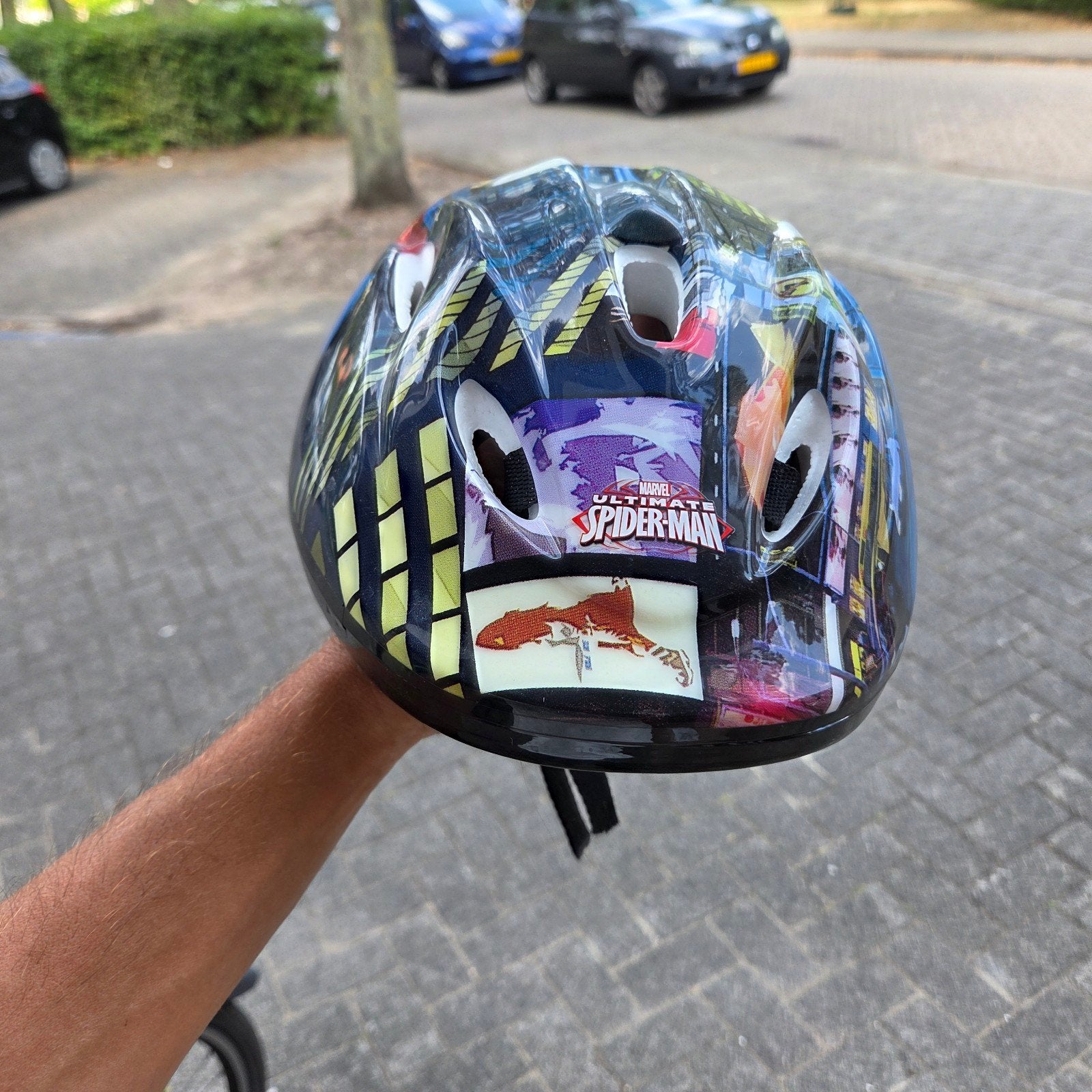 Spiderman fietshelm voor kinderen, Gebruikt, Jongen of Meisje, Overige maten, Ophalen of Verzenden