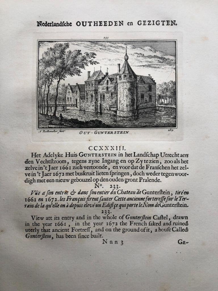 233 / Breukelen Oud Gunterstein Kopergravure 1732, Ophalen of Verzenden