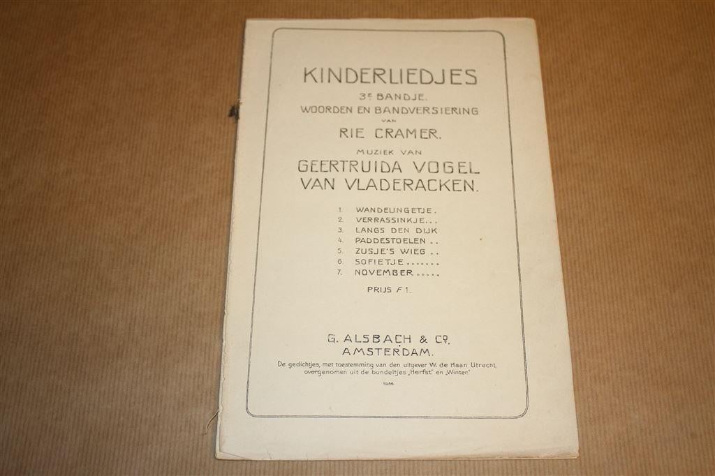 Kinderliedjes 3e bandje. Cramer, Vladeracken, 1956., Muziek en Instrumenten, Bladmuziek, Ophalen of Verzenden, Gebruikt, Artiest of Componist