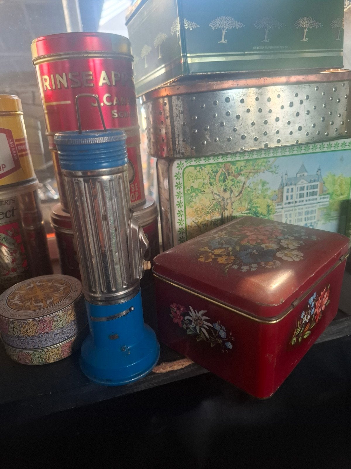 Diverse collectie vintage blikken en trommels, Ophalen