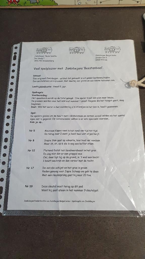 JanBibeJan Beestenboel, houten bordspel Ganzenbord. 8A10, Tweedehands verkoop, Tweedehands verkoop, Gebruikt, Ophalen of Verzenden