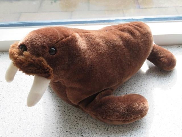 Walrus zeerob Sunkid ca 34 cm bruin velours + witte tanden, Ophalen of Verzenden, Zo goed als nieuw, Overige typen