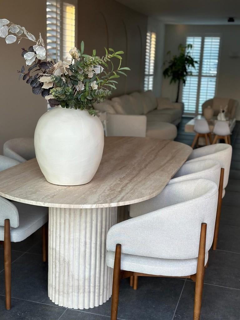 Travertin Eettafel Sorano - 160 t/m 240cm, Huis en Inrichting, Tafels | Eettafels, Ophalen, 50 tot 100 cm, Vijf personen of meer
