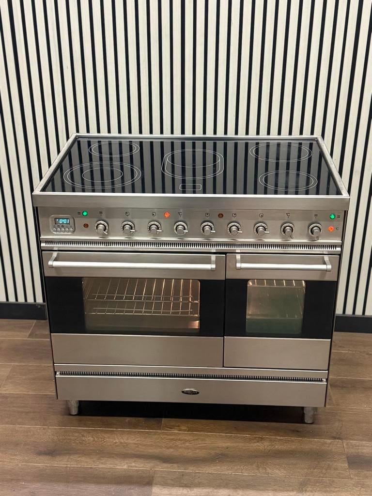 Luxe Boretti Fornuis keramisch met dubbele oven 90 cm, Grill, Ophalen of Verzenden, Zo goed als nieuw, Energieklasse A of zuiniger