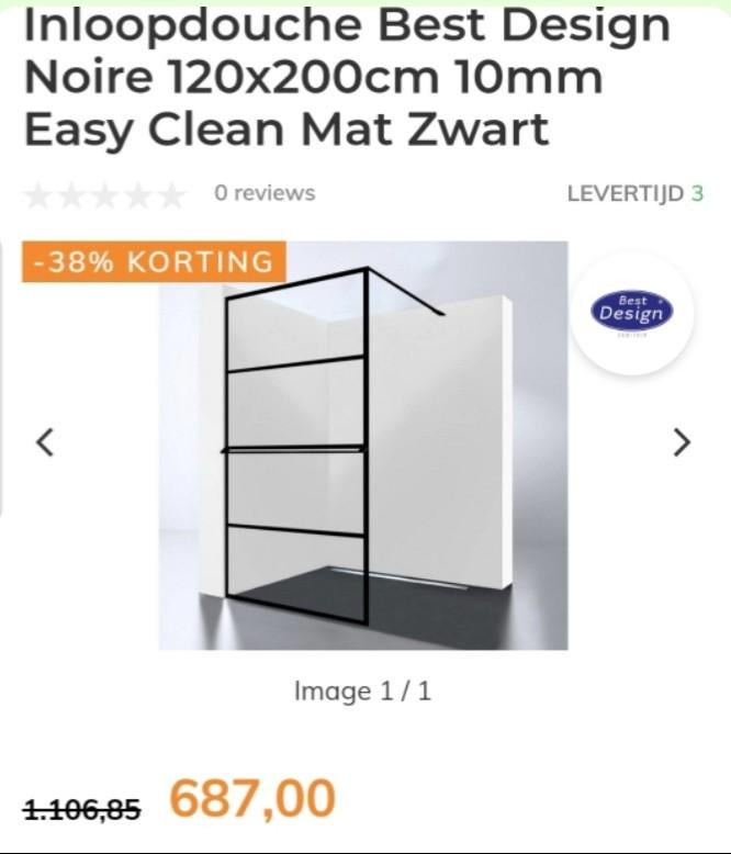 Inloopdouche Best Design Noire 120x200cm, Ophalen, Nieuw