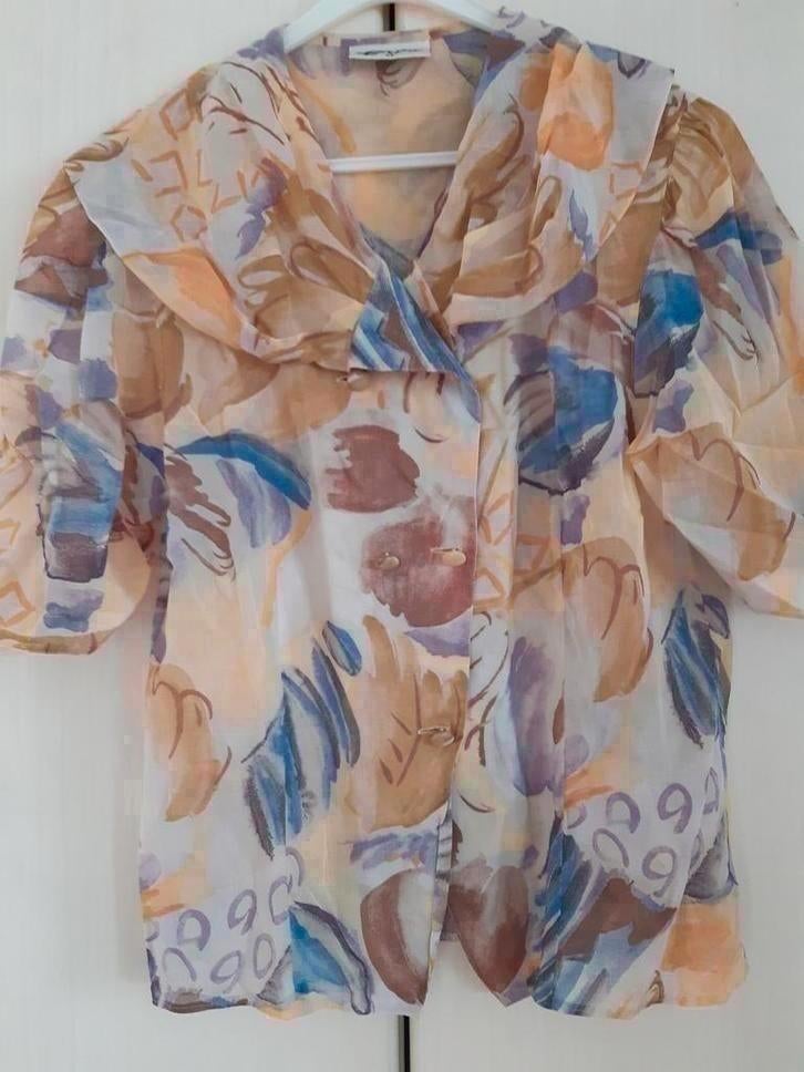 Mooie voile blouse maat M crème geel lila bruin, Ophalen of Verzenden, Zo goed als nieuw