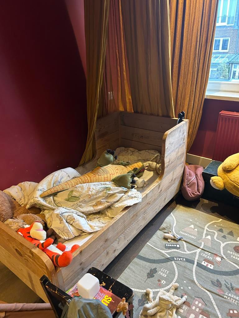 Peuterbed 150x70 Steigerhout, Gebruikt, 70 tot 85 cm, Lattenbodem, 140 tot 160 cm