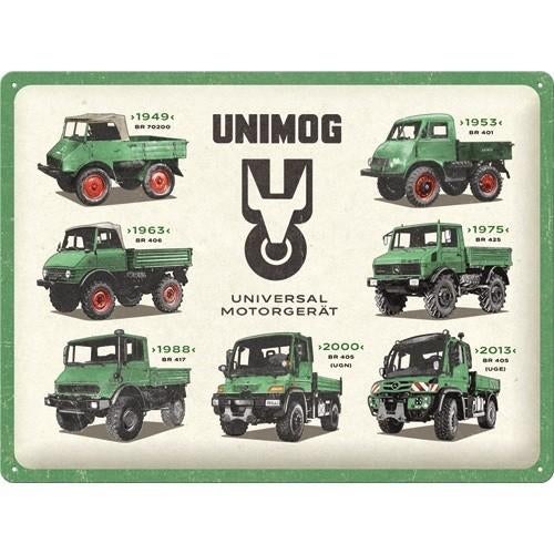 Daimler Truck Unimog Model Chart. Metalen wandbord ., Reclamebord, Nieuw, Ophalen of Verzenden, X