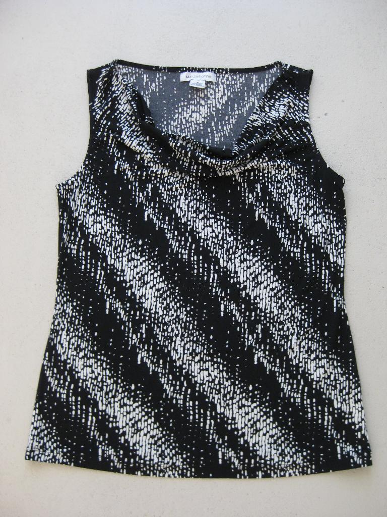 Liz Claiborne top maat M (maat 40) zwart wit watervalhals, Kleding | Dames, Maat 38/40 (M), Zwart, Ophalen of Verzenden, Zonder mouw