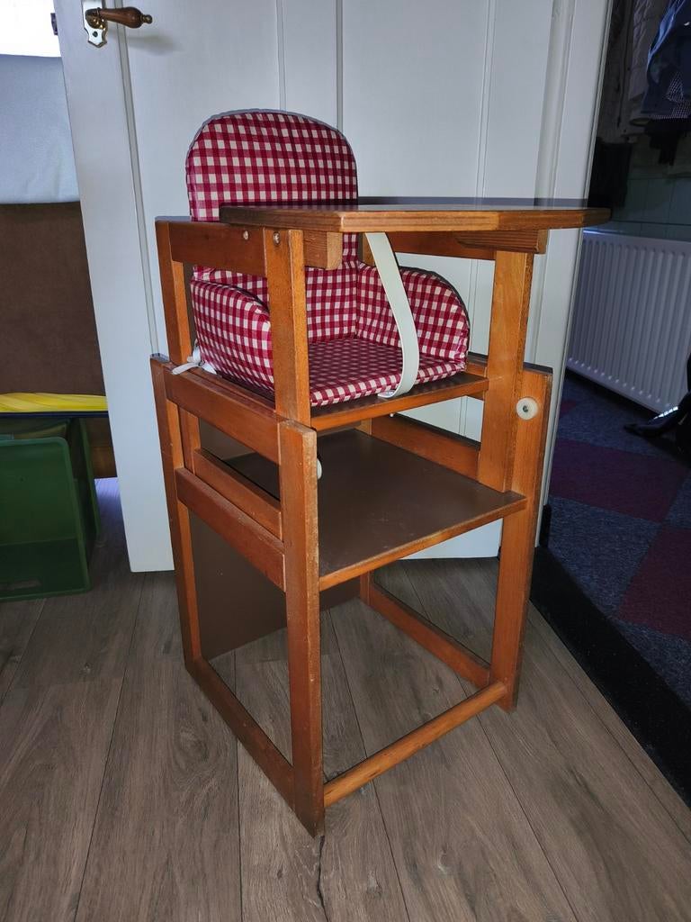 Vintage Meegroeistoel met Eetblad - Rood Wit Geblokt, Ophalen, Gebruikt, Meegroeistoel, Afneembaar eetblad