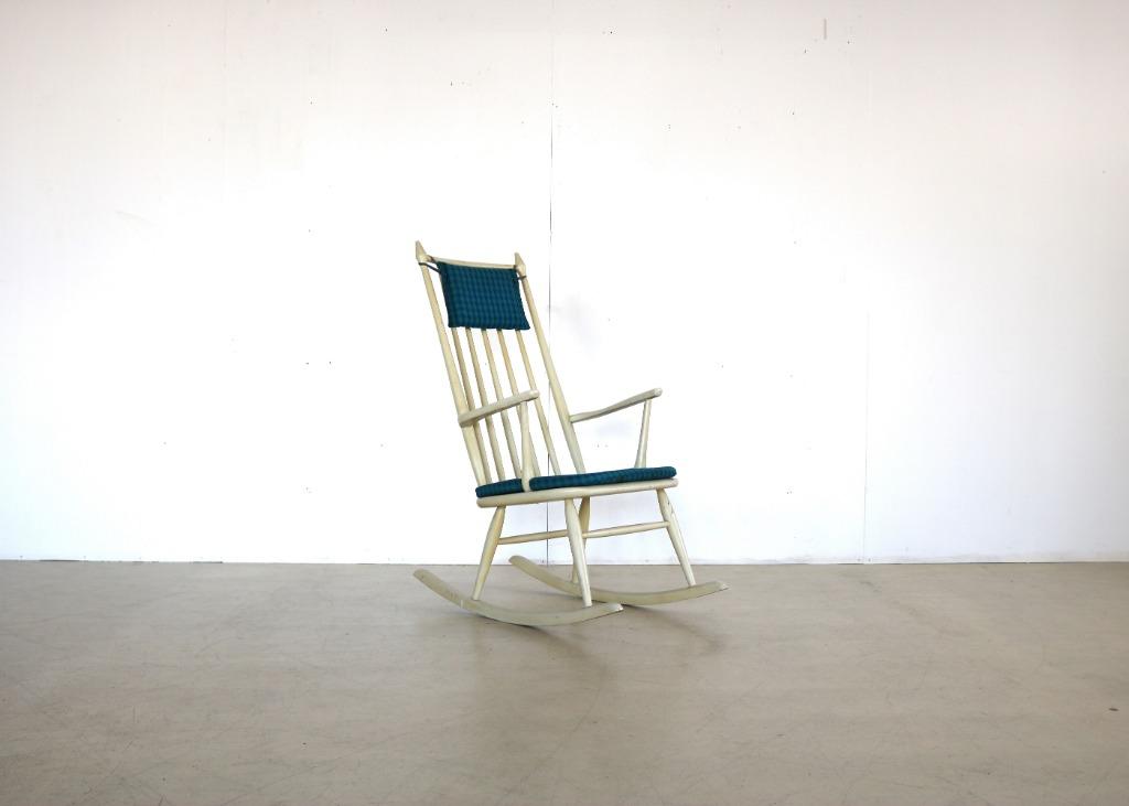 Vintage schommelstoel | rocking chair | jaren 60 | zweden, Huis en Inrichting, Stoelen, Gebruikt, ., Wit, Ophalen of Verzenden