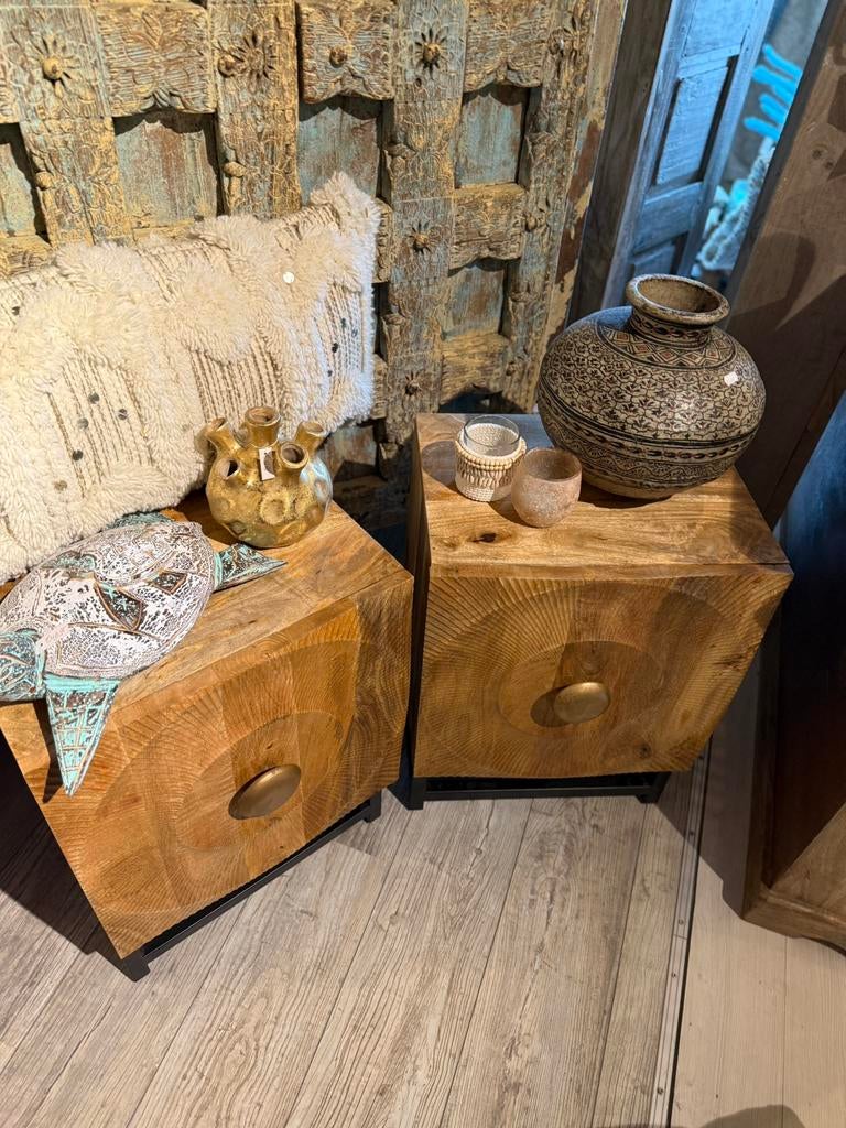 Prachtige India/ Ibiza style nachtkastjes, Ophalen of Verzenden, Zo goed als nieuw, Hout