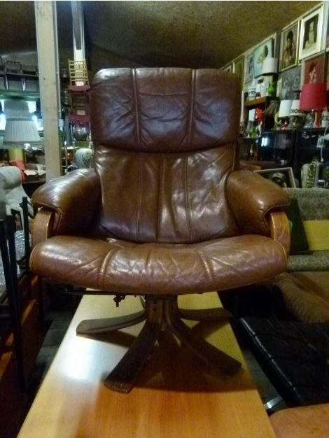 vintage Denmark SKALMA draaizetel fauteuil leder, Ophalen, Gebruikt, Denmark, 75 tot 100 cm