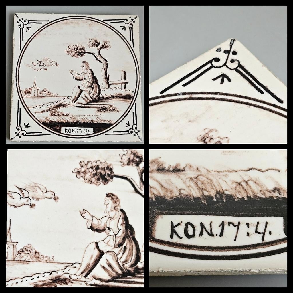 Mangaan tegel, bijbeltegel 13 x 13 cm., Antiek en Kunst, Antiek | Wandborden en Tegels, Ophalen of Verzenden