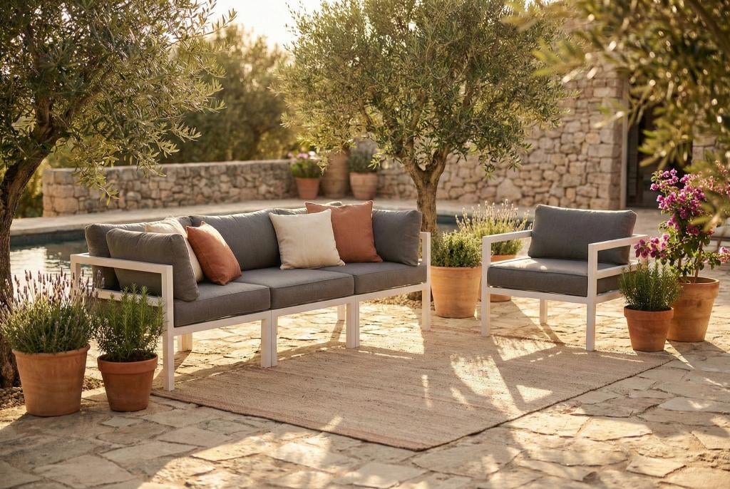 Garden Delight tuinset hoekbank met stoel SALE #1, 4 zitplaatsen, Aluminium, Ophalen of Verzenden, Zo goed als nieuw