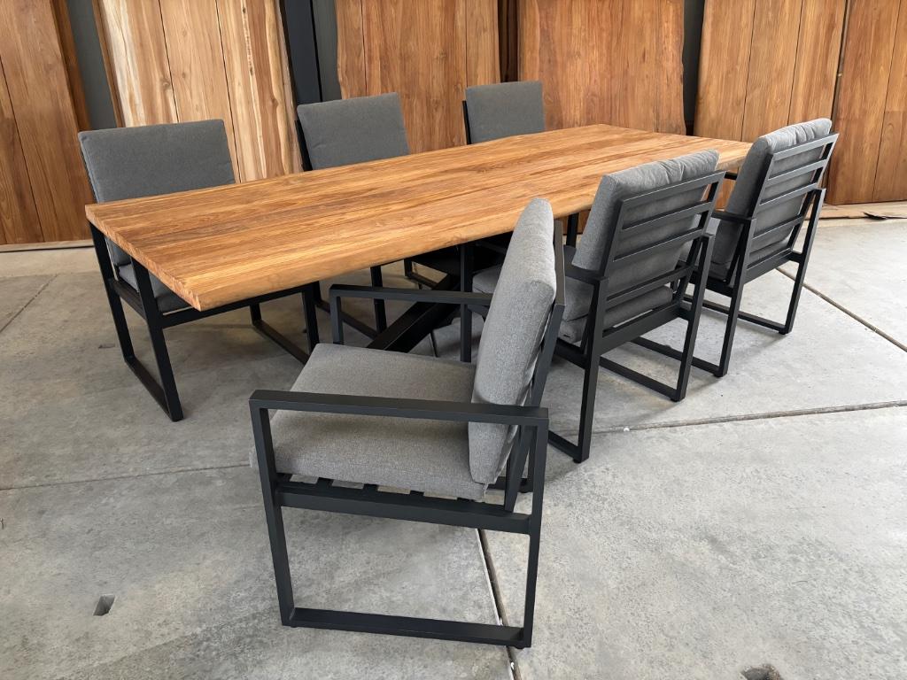 Tuinset boomstam teak matrix of U poot "250" incl 6, Tuin en Terras, Ophalen, 6 zitplaatsen, Teakhout, Nieuw