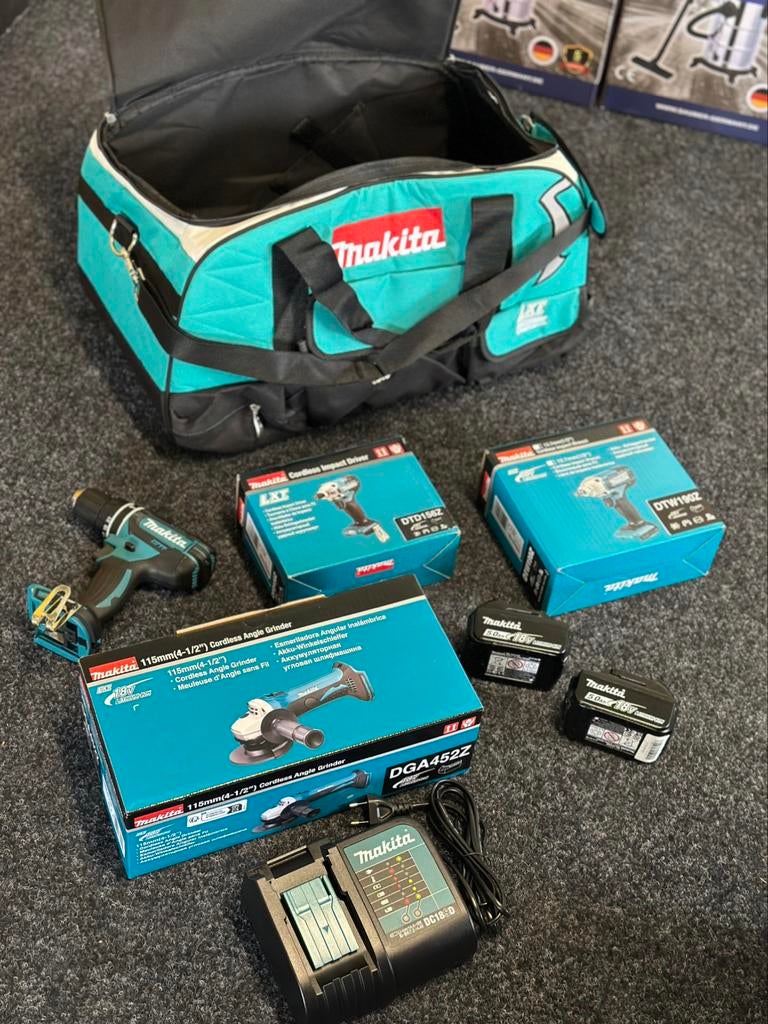 Makita gevuld tas! Nieuw! 4 apparaten! 2 accus! Lader! Tas