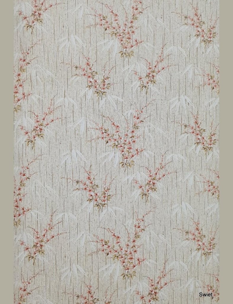 13936 Japans behang met bloesemtakken en een jute look swiet, Ophalen of Verzenden, Beige