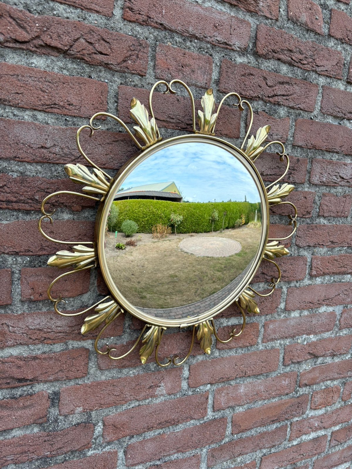 Vintage Deknudt zonnespiegel jaren 60 Hollywood Regency, Ophalen of Verzenden, Rond, Minder dan 50 cm, Minder dan 100 cm