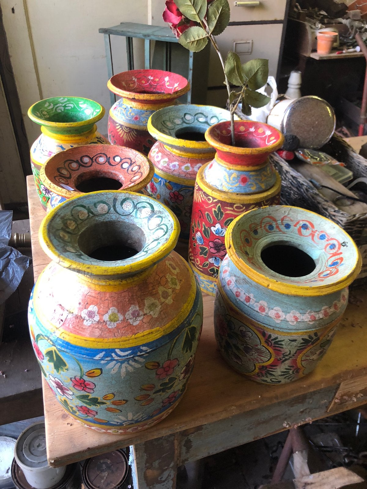 Brocante houten vazen nepal, Ophalen of Verzenden